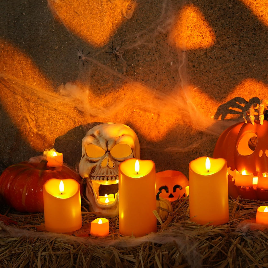 Homemory Halloween Orange Flameless Candles Outdoor, Fall Candles Battery