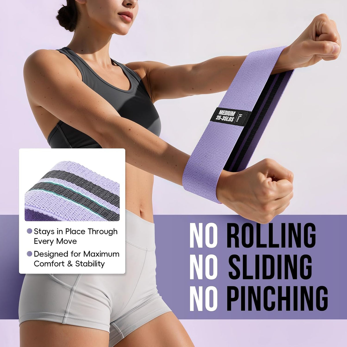 Fabric Resistance Band Set with Exercise Guide, 3 Levels for Hip and Glute
