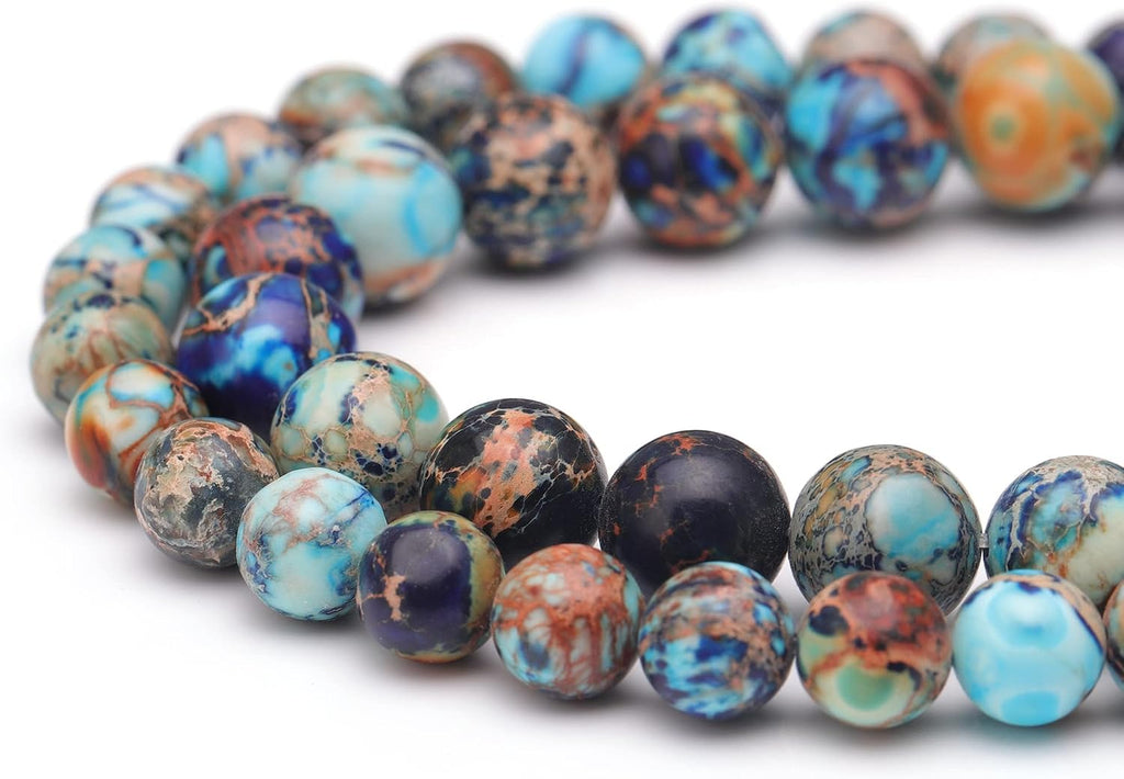 Youngbling Natural Gemstone Beads for Jewelry Making,6mm Mixed Blue Imperial Jasper Polished Round Smooth Stone Beads for Bracelet Necklace 15 Inch
