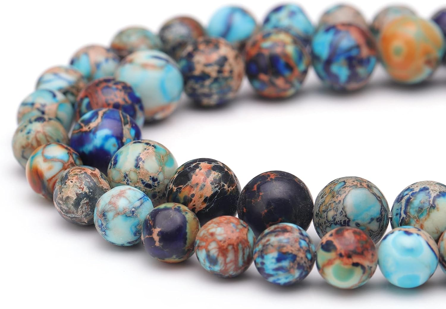 Youngbling Natural Gemstone Beads for Jewelry Making,6mm Mixed Blue Imperial Jasper Polished Round Smooth Stone Beads for Bracelet Necklace 15 Inch