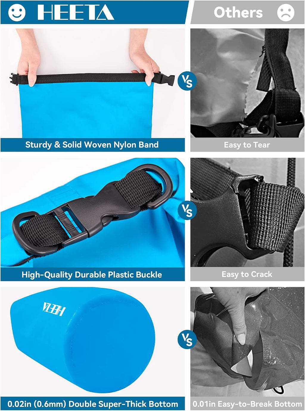 HEETA Waterproof Dry Bag Backpack with Emergency Whistle 5L/10L/20L/30L/40L