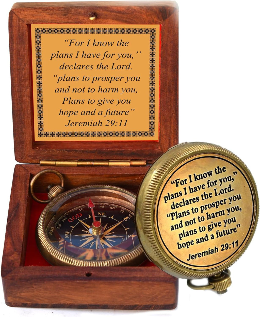 For I Know The Plans I Have For You, Jeremiah 29:11, Solid Brass Directional Engraved Compass, Baptism Gifts for Boys Girls, First Communion, Christian Gifts for Men, First Confirmation Gifts for Boys
