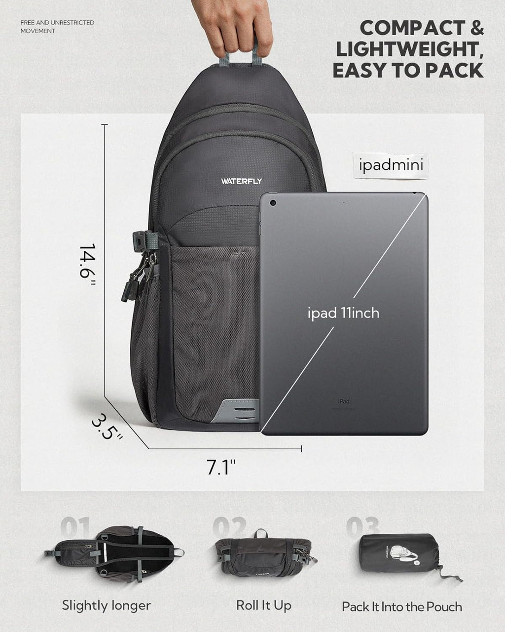 WATERFLY Packable Sling Bag RFID Travel Crossbody Backpack for Women Men