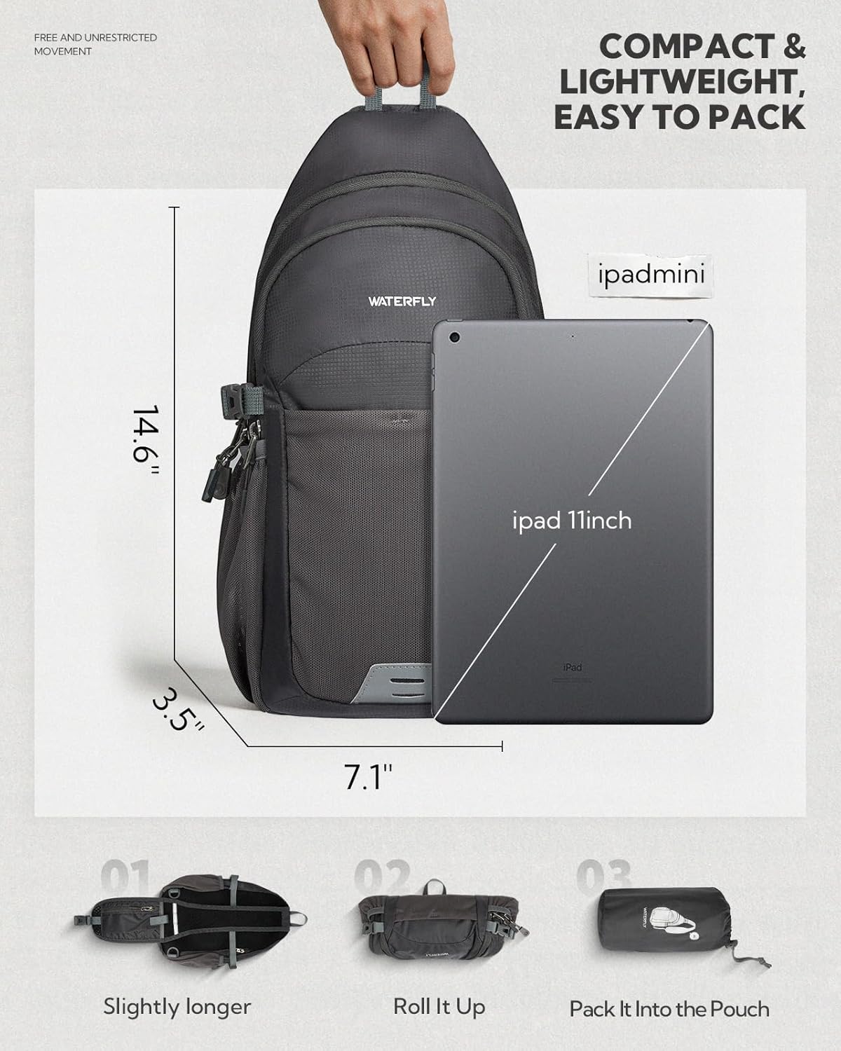 WATERFLY Packable Sling Bag RFID Travel Crossbody Backpack for Women Men