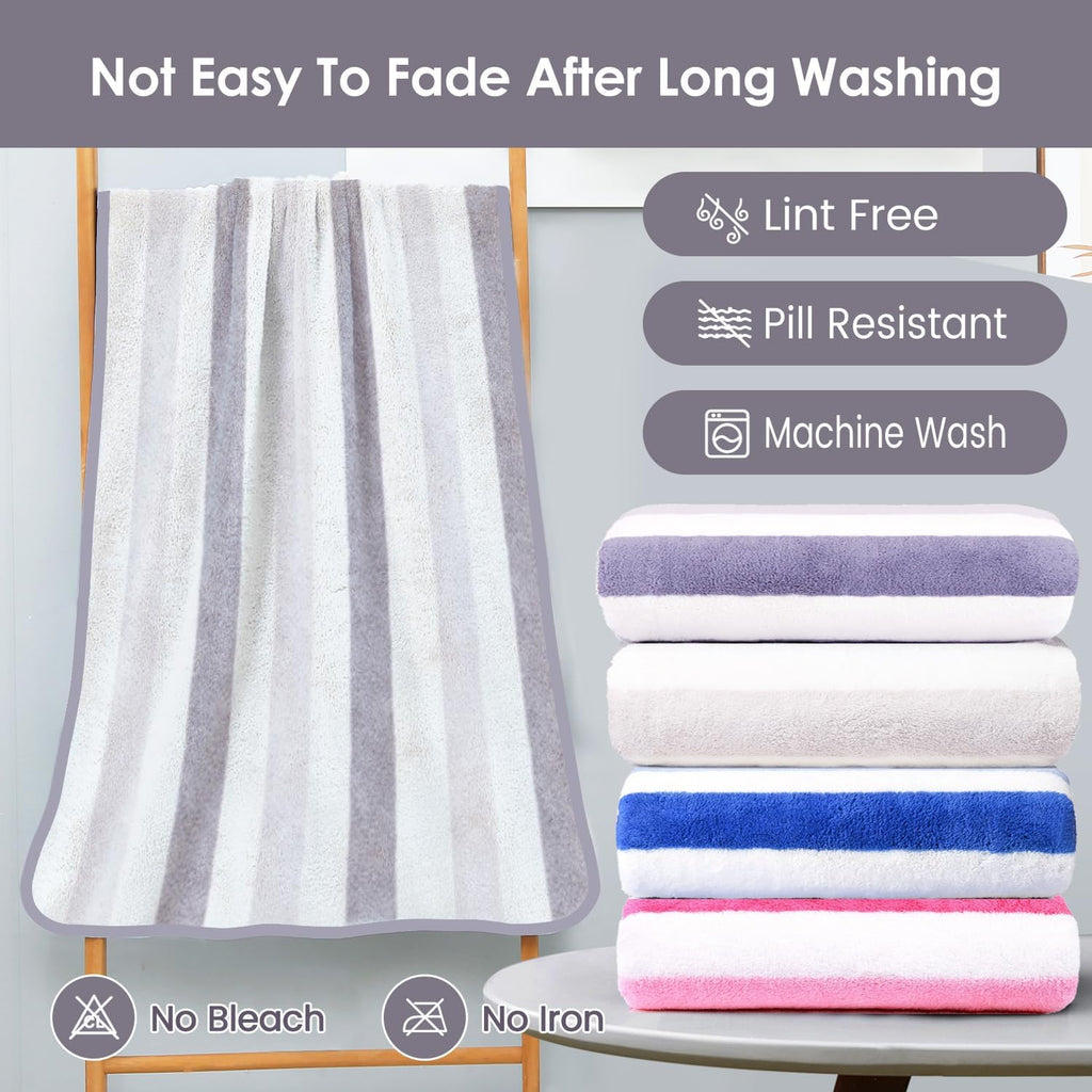 JML Microfiber Bath Towels, 30" x 60", Cabana Stripe Grey, Set of 2