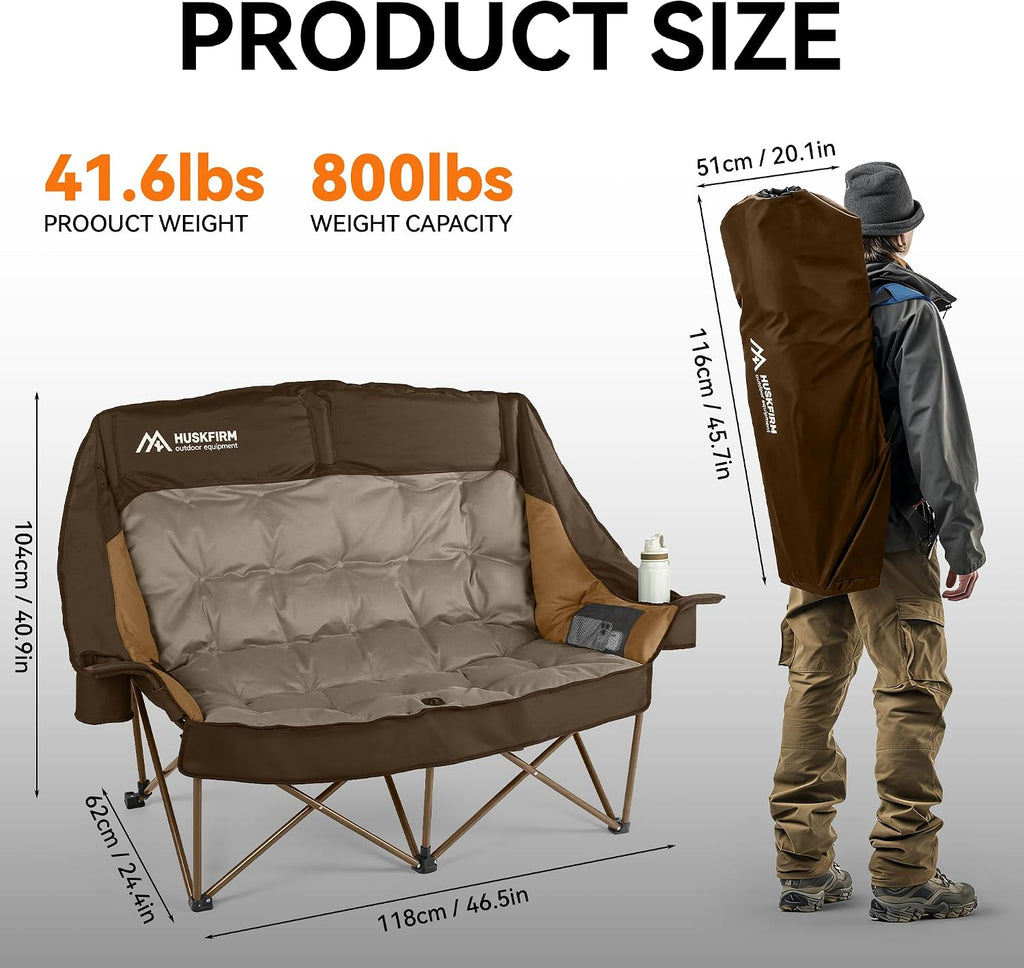 Huskfirm High Back Double Camping Chair 2 Person Camping Chair Brown