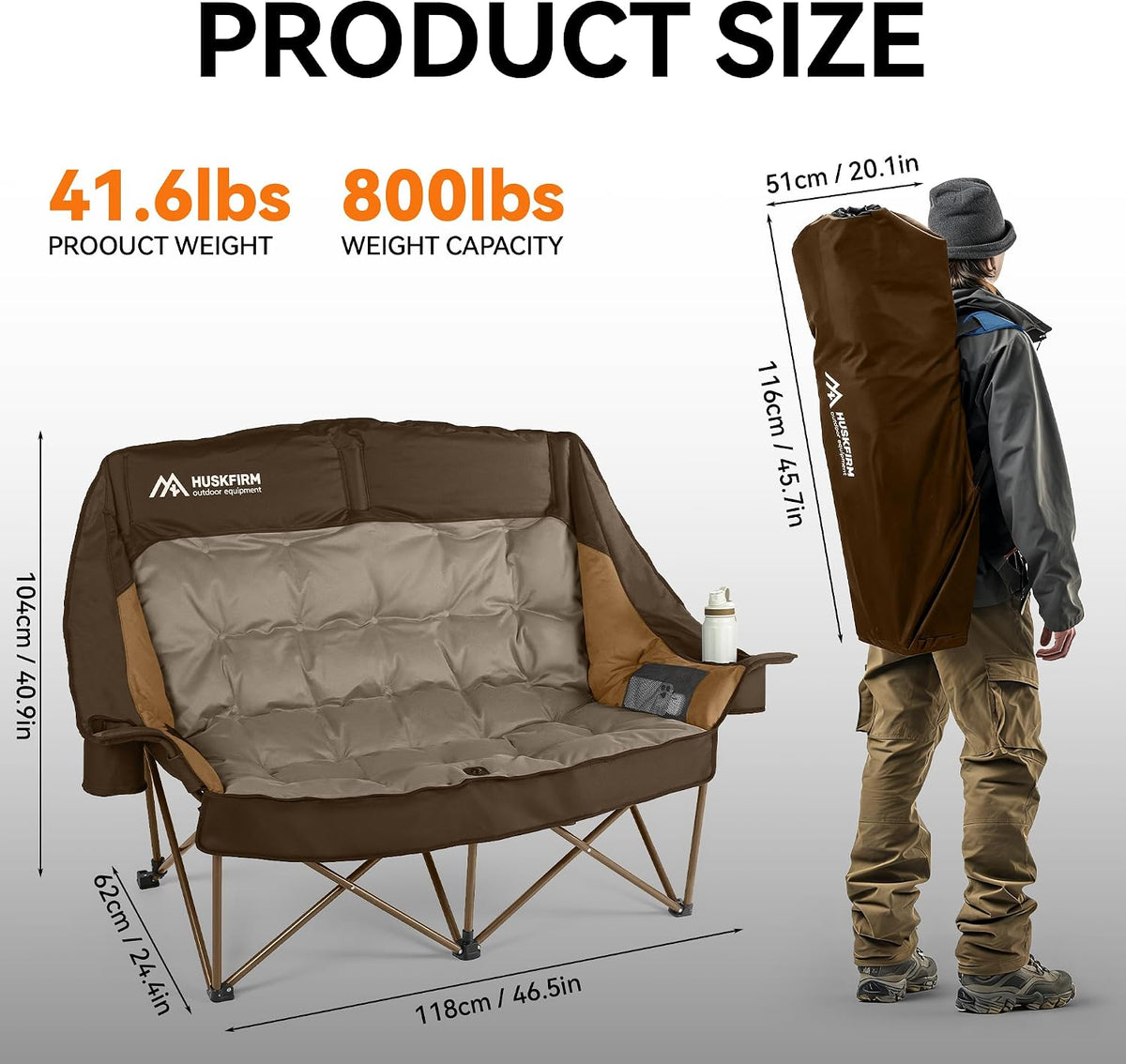 Huskfirm High Back Double Camping Chair 2 Person Camping Chair Brown