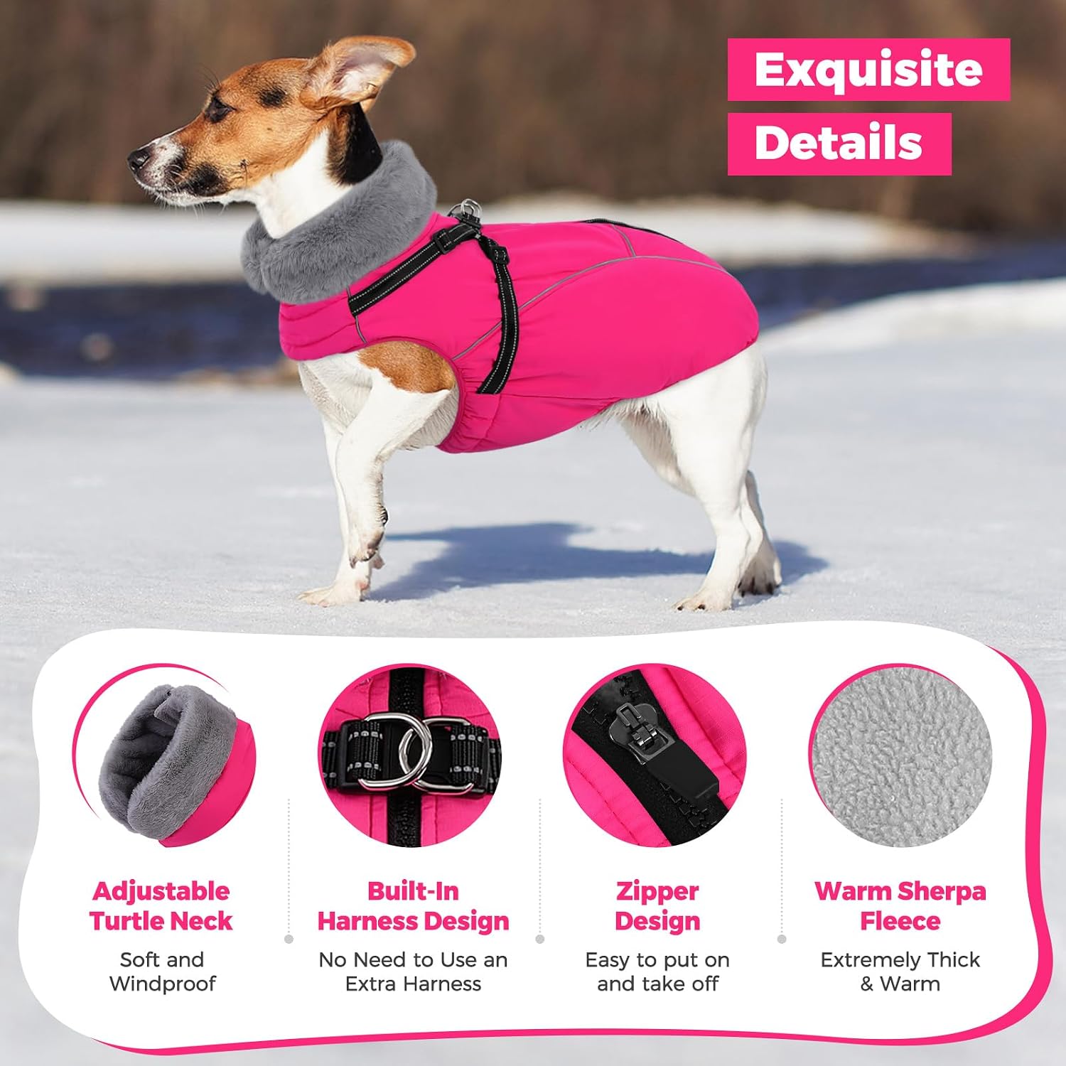 Queenmore Small Dog Coat, Dog Coat for Small Dogs with Harness Built in