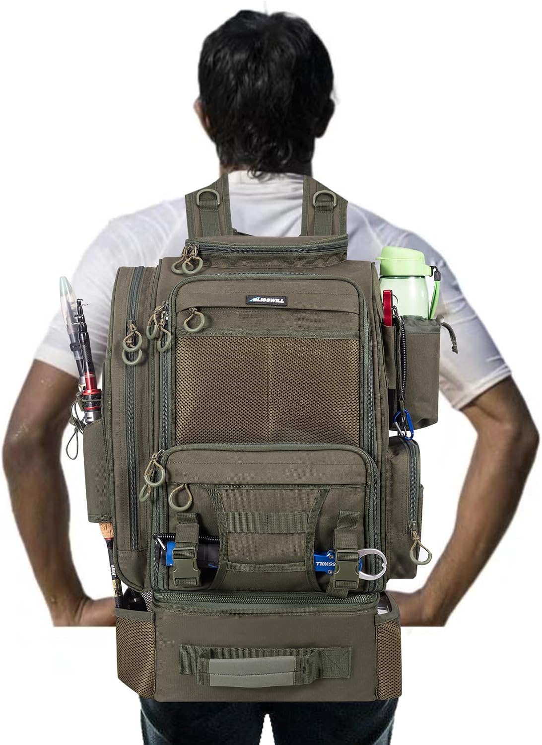 Fishing Backpack with Cooler for 3 Tackle Boxes Fishing Bag with Rod Holder