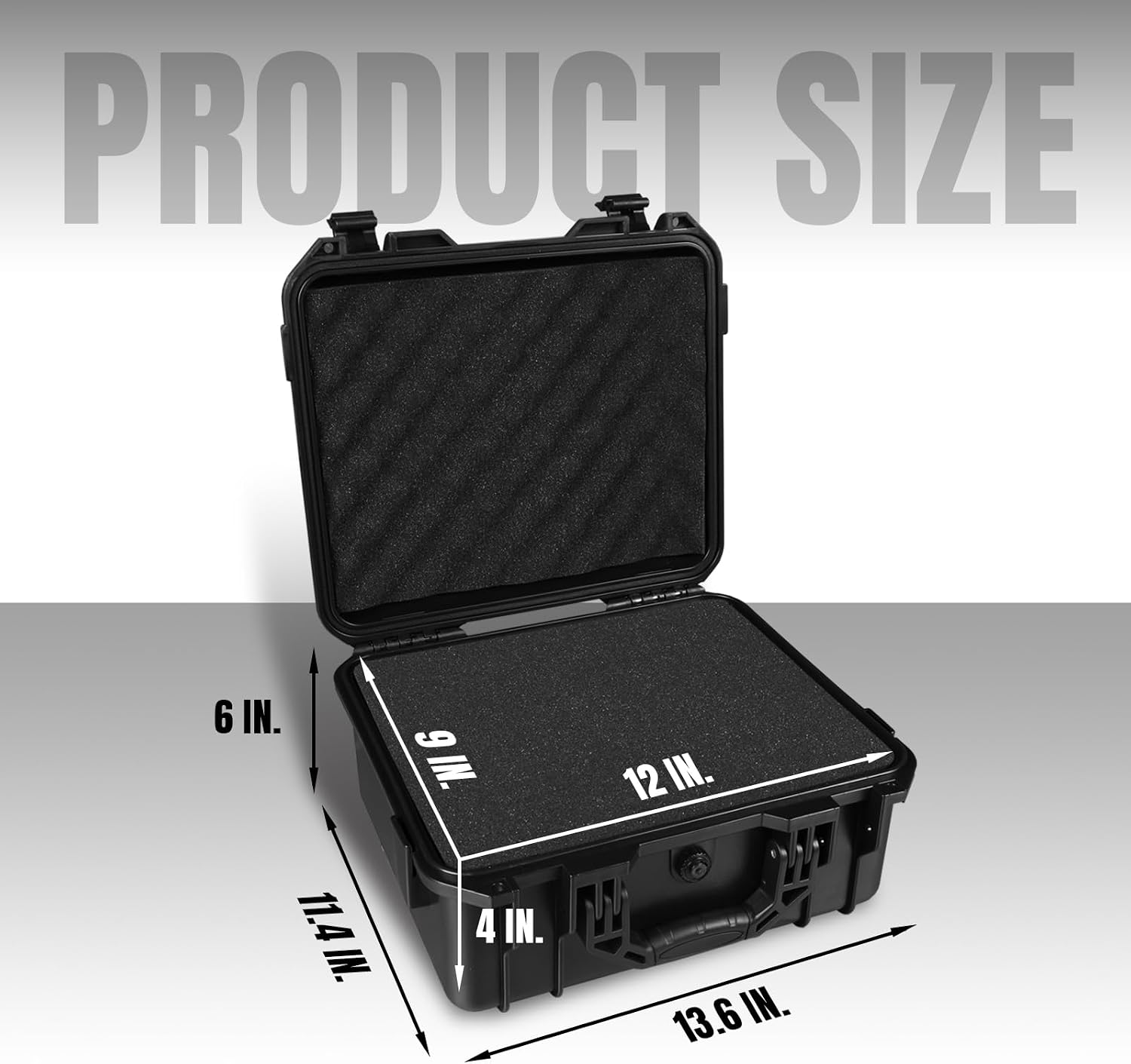Jack Boss Hard Case, 13.6x11.4x6 Inch Portable Weather Waterproof Protective Camera Case with Customizable Foam, Fit Use of Drones, Camera, Equipments,Black