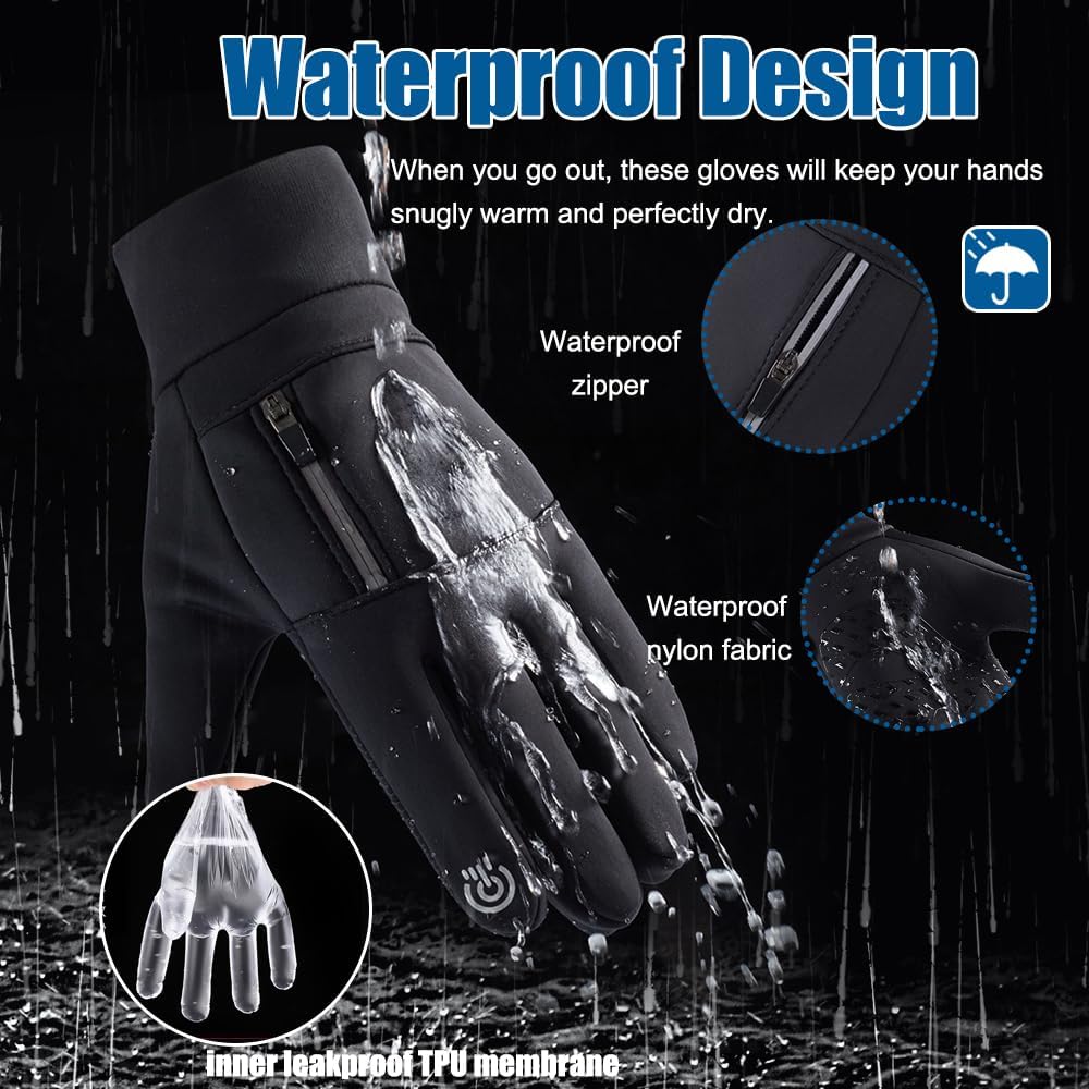 Winter Gloves for Men Women - Waterproof Thermal Glove for Cold Weather, Warm Gloves for Running Cycling