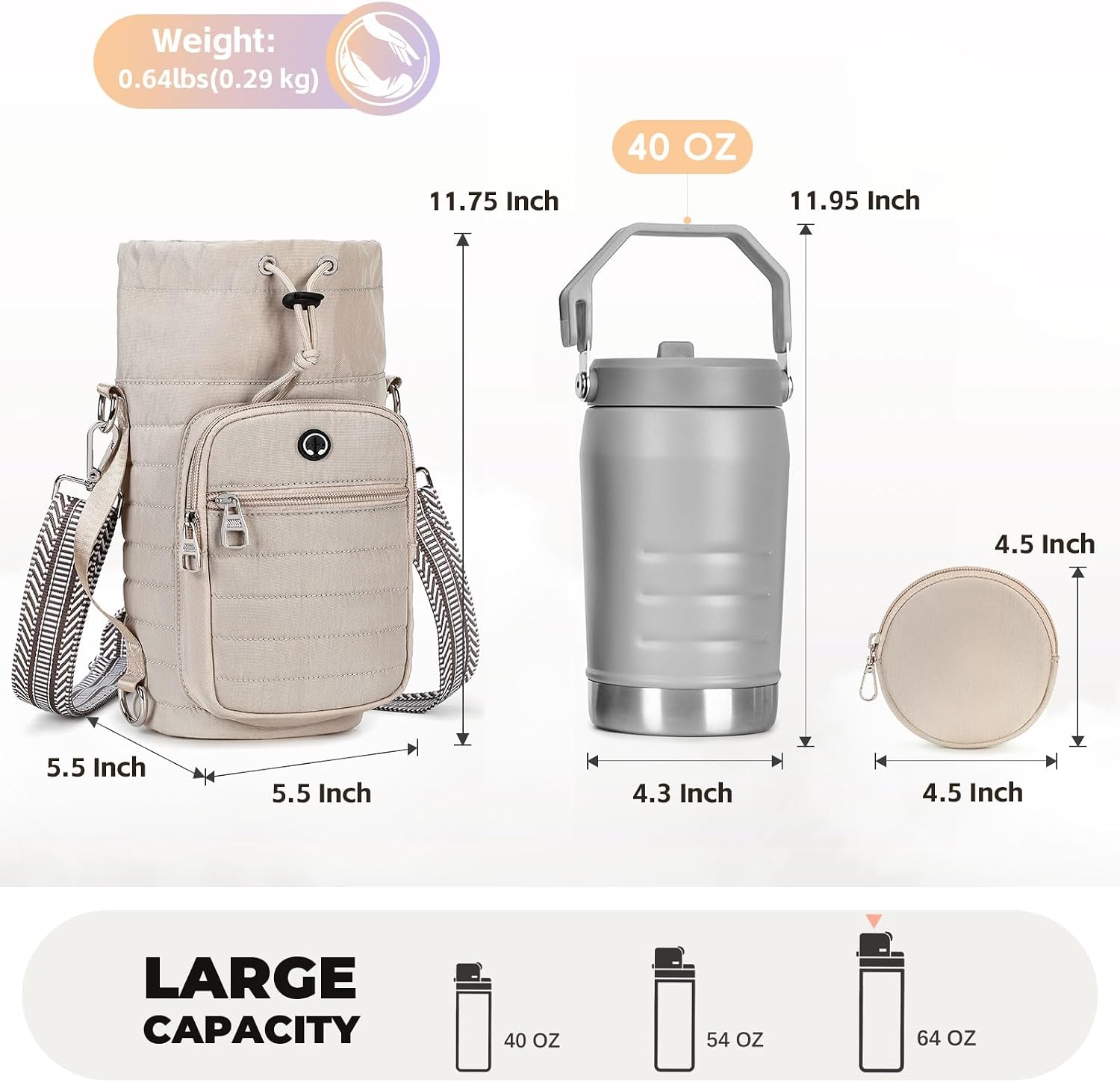 Water Bottle Carrier Bag with Strap Phone Pocket for Walking, Hiking, Cycling