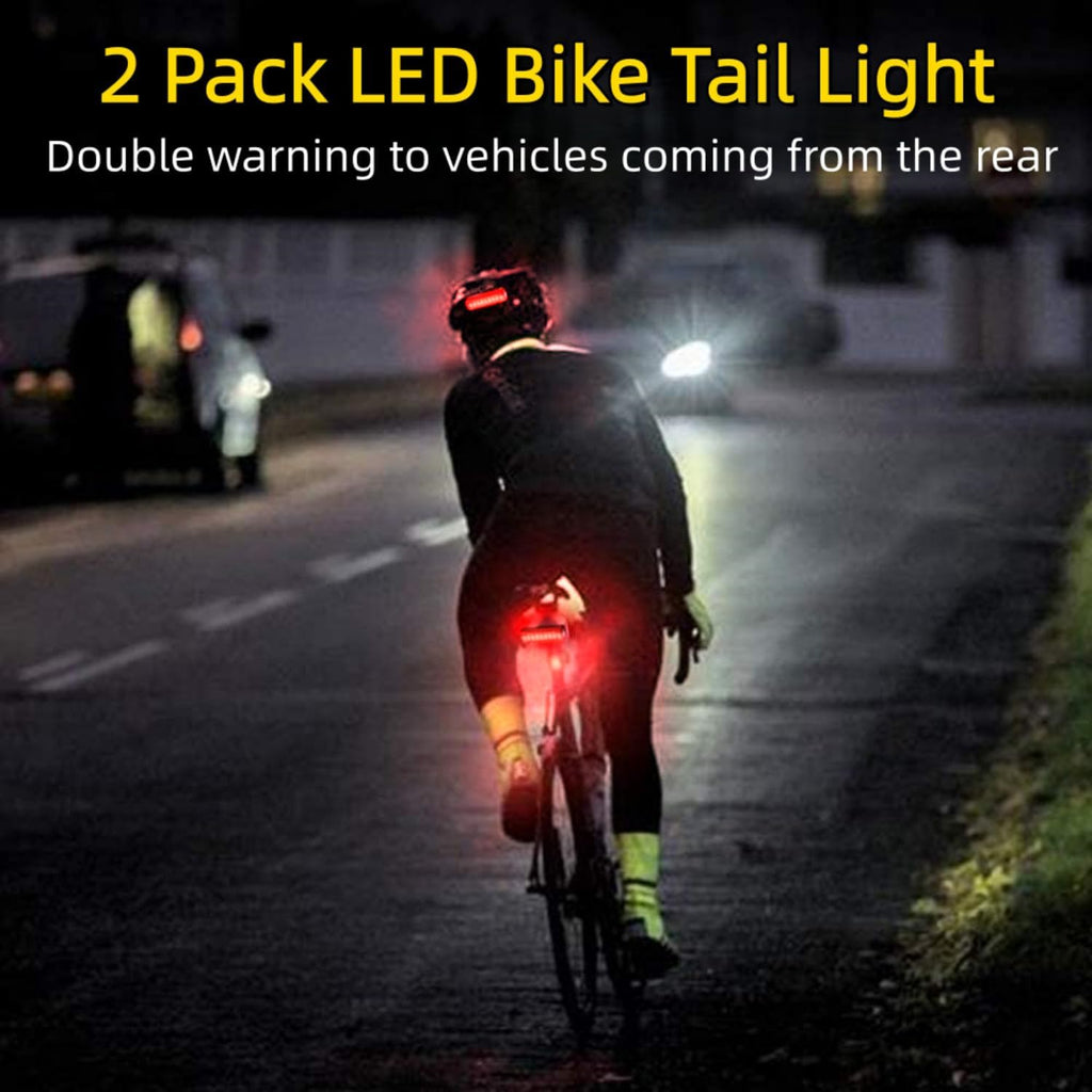 2 Pack LED Bike Tail Light,1200mAh Runtime 50 Hours,USB Rechargeable Bicycle Rear Light,IPX5 Waterproof,5 Light Modes for Adults Kids Men Women Road Mountain