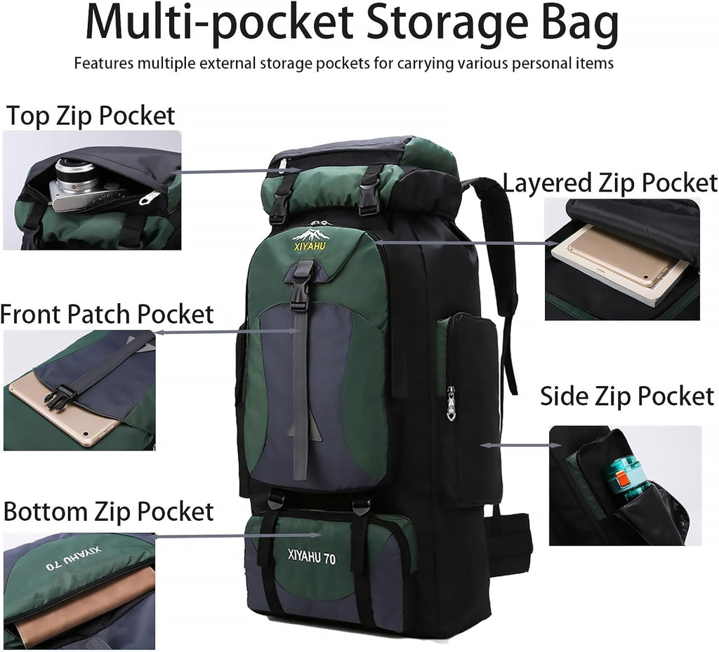 Lawaia 70L Hiking Backpack Large Camping Pack Backpacking Bag Rucking Backpacks Outdoor Trekking Travel Rucksack for Men Women-Black