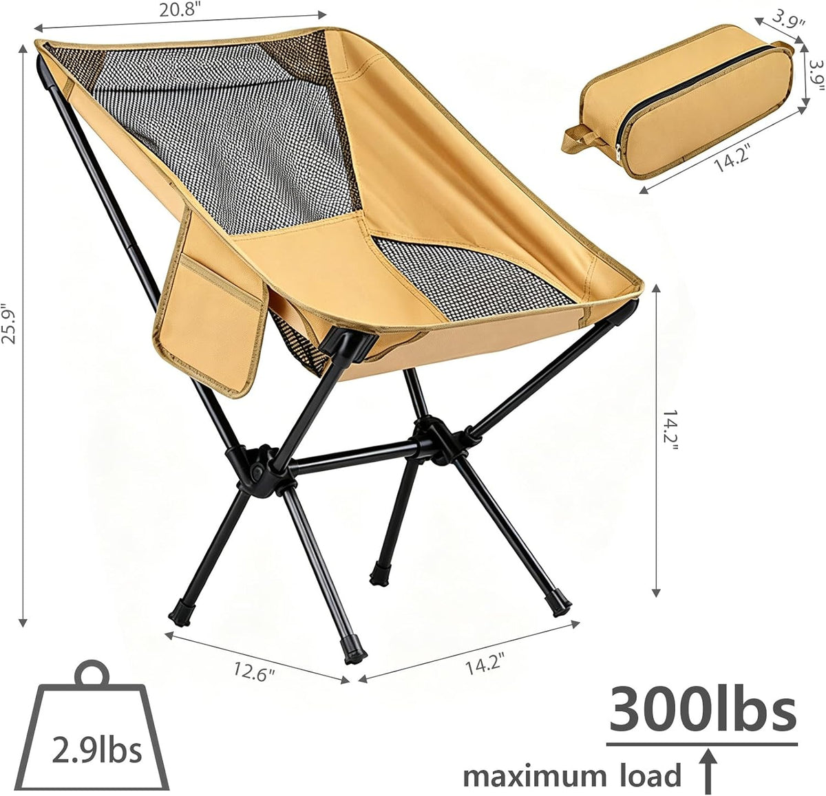 Wind Tour Portable Folding Camping Chair for Outdoor Leisure Use Mesh Khaki
