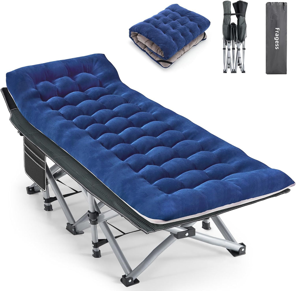 Fragess Camping Cot, Sleeping Cots for Adults, Portable Camping cots with Mattress, Pillow and Carry Bag, 1200D Double Layer Oxford, 600 LBS Weight Capacity Cots for Sleeping(Grey+Black)