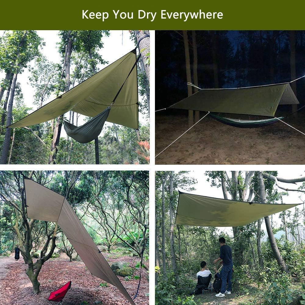 Sunyear Hammock Camping with Rain Fly Tarp and Net, Portable Camping Hammock Double Tree Hammock Outdoor Indoor Backpacking Travel & Survival, 2 Tree Straps,100% Waterproof Green Bundle