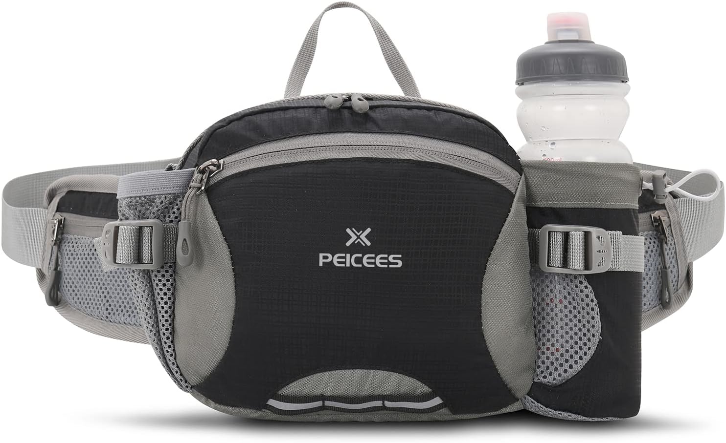 Peicees Hiking Fanny Pack Large Waist Bag for Men Women with Bottle Holder Water Resistant Lumbar Pack for Hiking Camping Fishing Outdoor (Bottle Not Included)