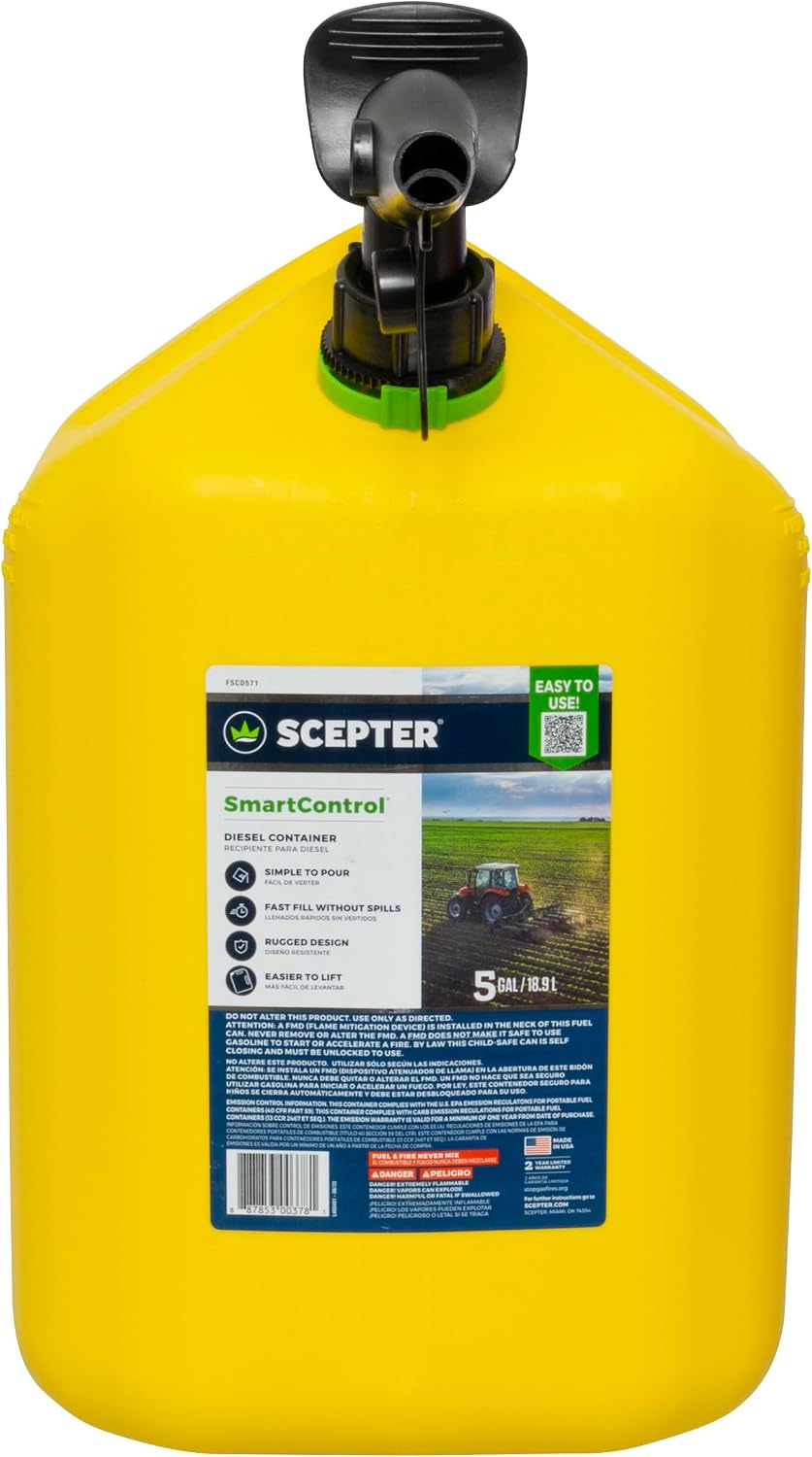 Scepter 5G Gas Can with Spill Proof SmartControl Spout, Diesel Only, 4-Pack