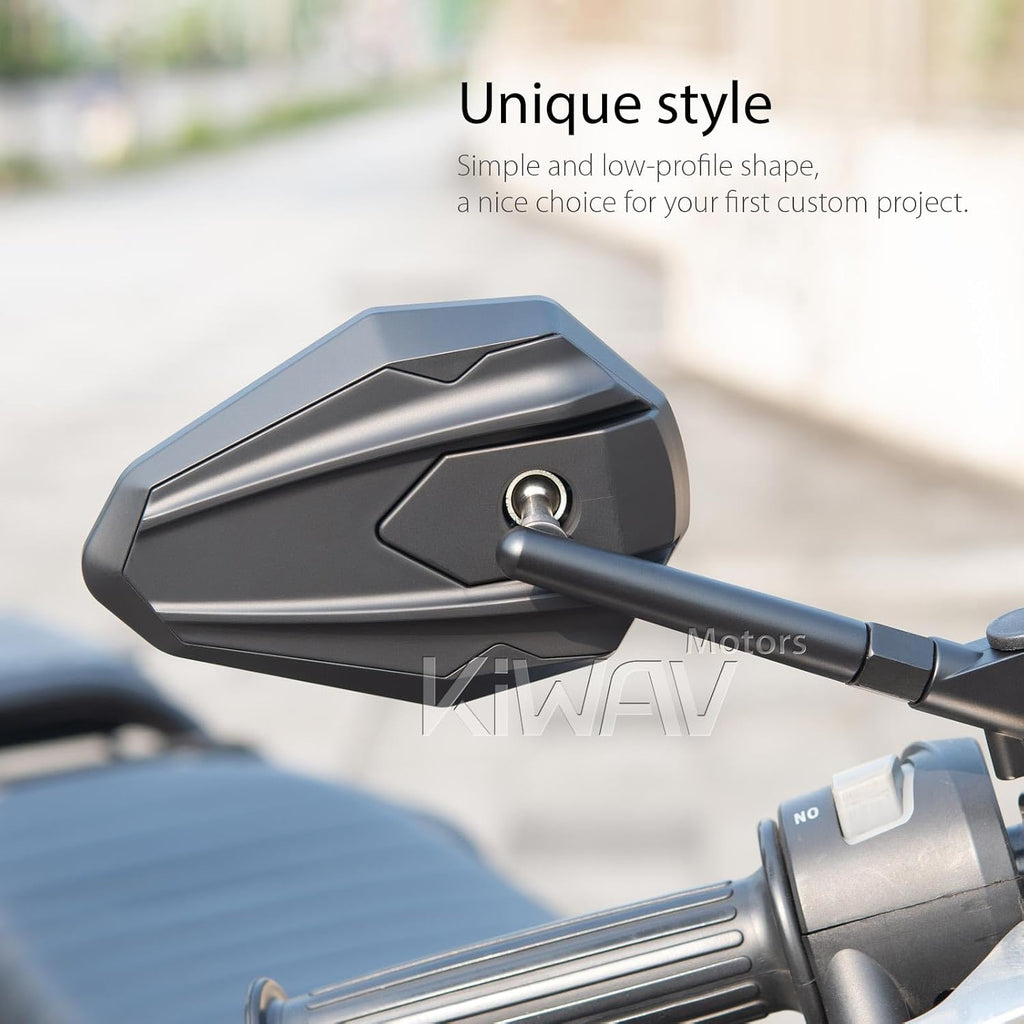 KiWAV 4Rizz Black Motorcycle Rear View Mirrors Universal Fit 10mm 8mm Metric Bikes Scooters Chopper Cafe Racer Sold as 1 Pair