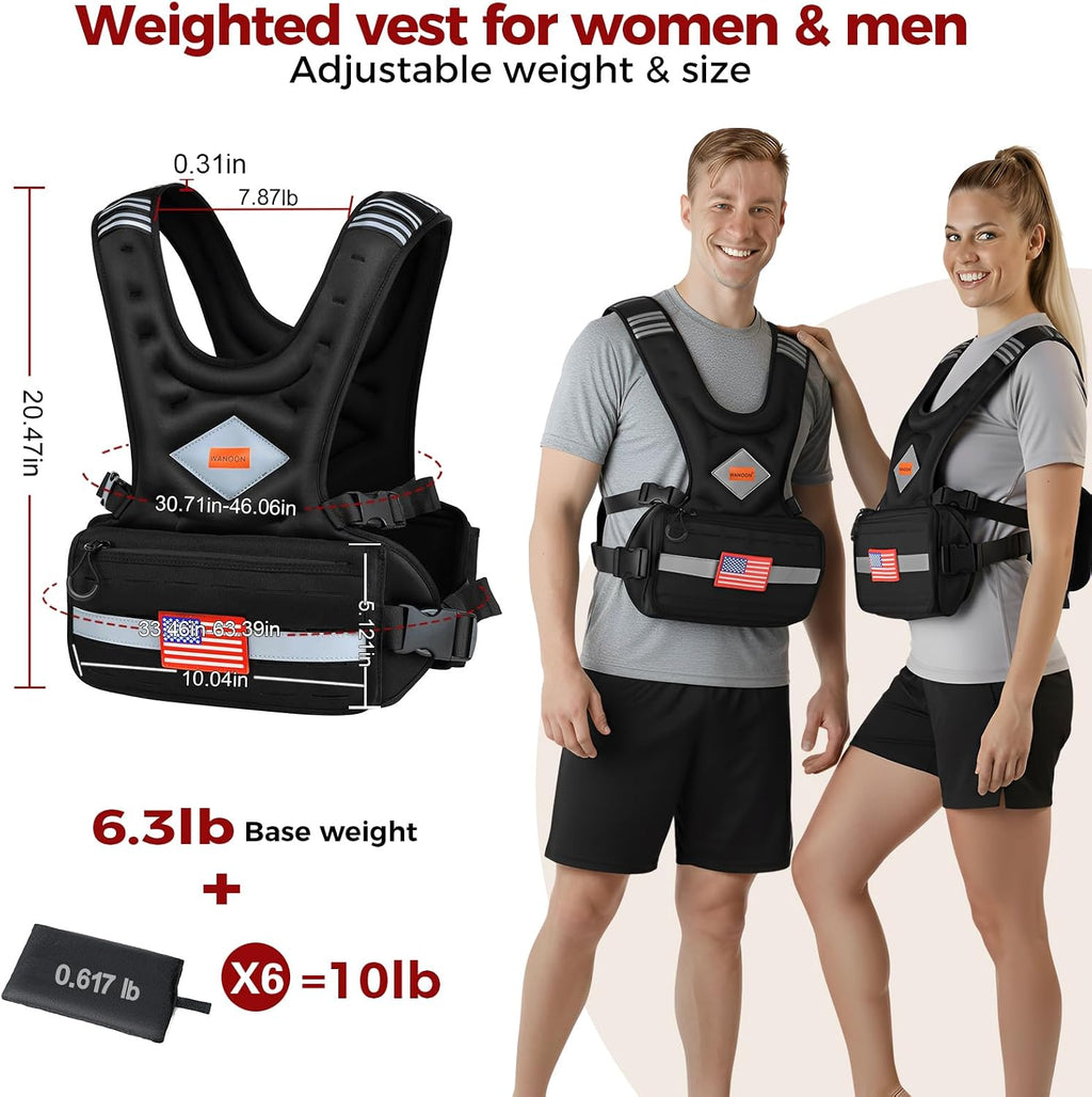 Weighted Vest Woman & Men, 6-10lb/8-20lb/8-30lb Adjustable weighted Vest With Pockets & Reflective Strips for Walking, Running, Hiking,Rucking, Workout, Strength Training
