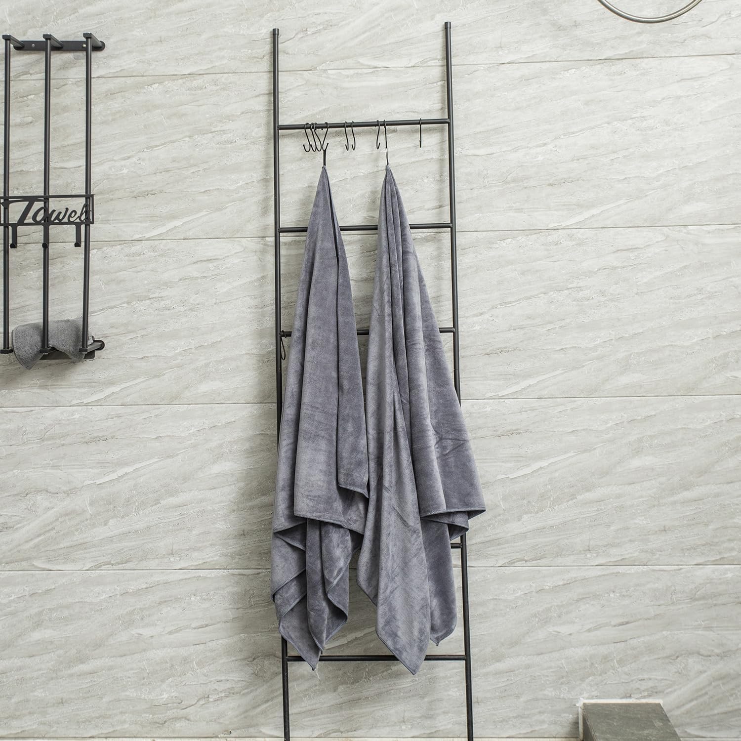 JML Microfiber Bath Towel with Hanging Loop, 2 Pack, 30" x 60", Grey