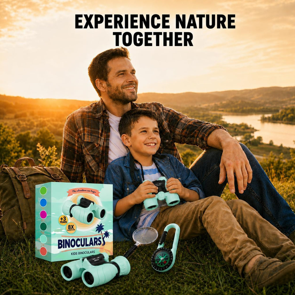 Binoculars for Kids – Perfect Toy for Little Boys and Girls – Extensive Set Incl. Magnifying Glass & Compass – Powerful Magnification 8X21 – 3 to 12 Year Old Kids for Toddler