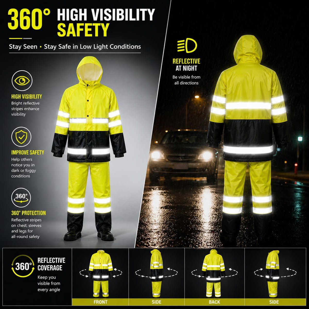 Rain Suit For Men & Women Waterproof Heavy Duty Rain Gear Reflective Jacket for Fishing Outdoor Work Raincoats