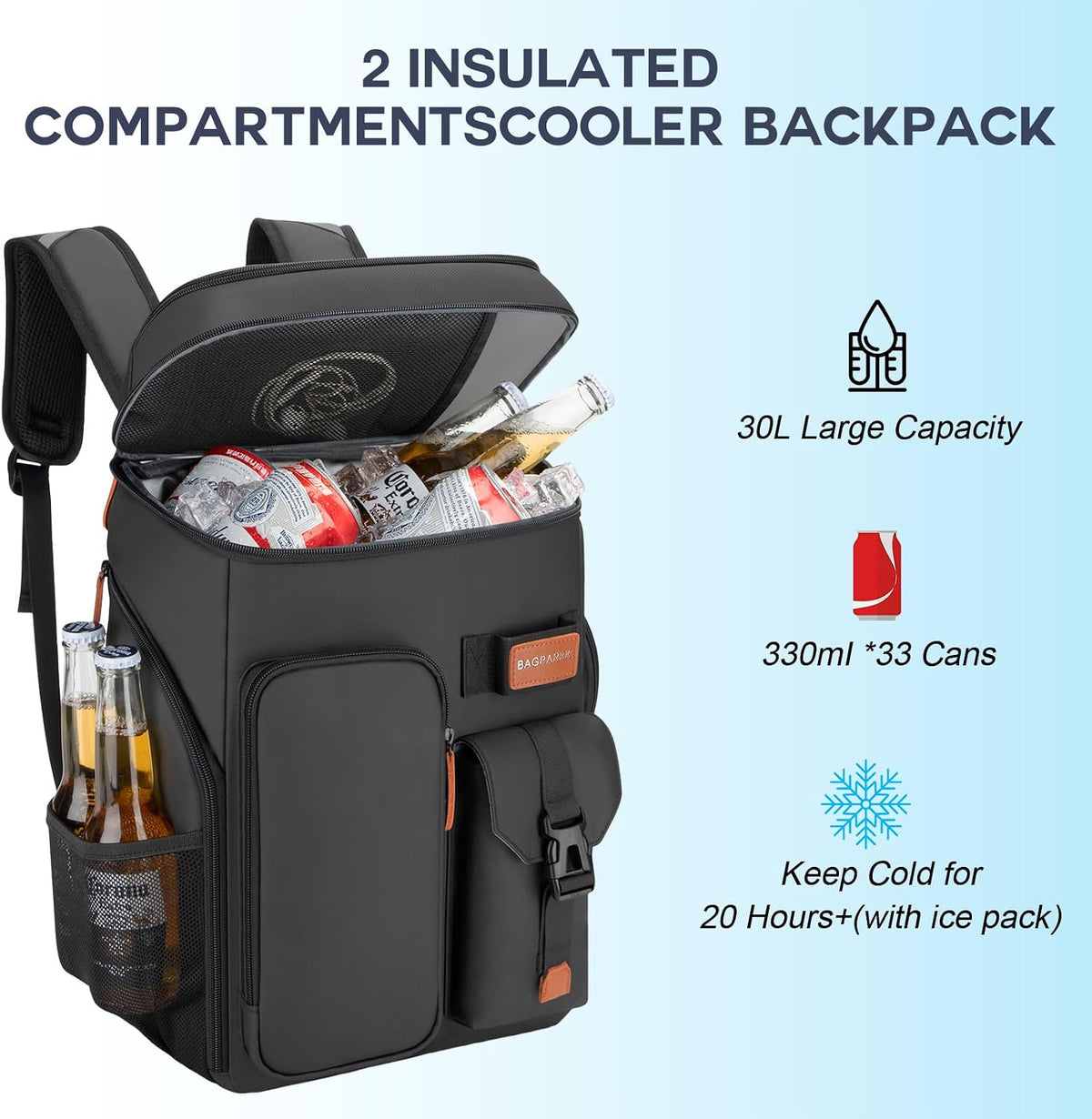 Bagparkk 33/45 Cans Leakproof Insulated Cooler Backpack with Double Deck
