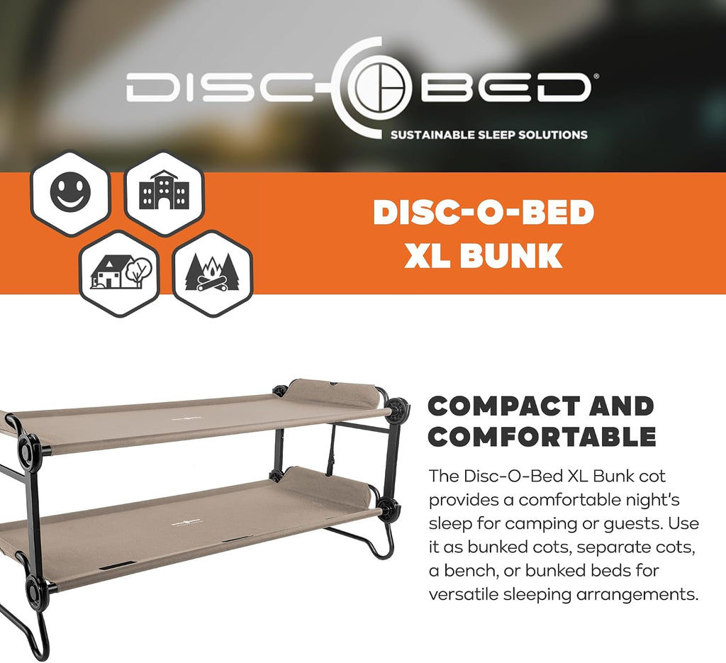 Disc-O-Bed Extra Large Portable Bunk Camping Cots with Carry Bags, Tan