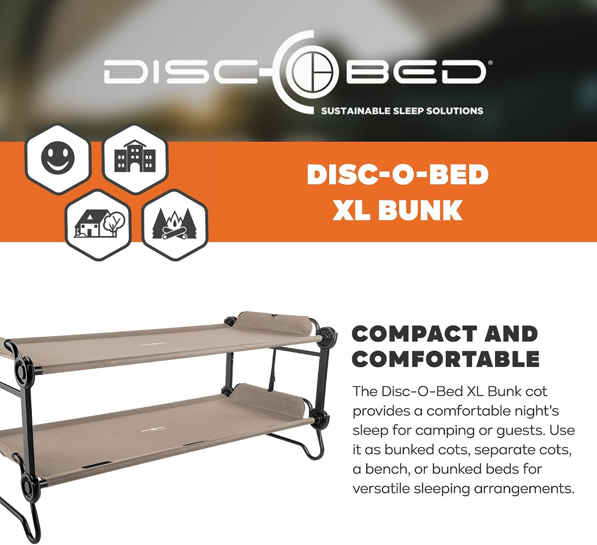 Disc-O-Bed Extra Large Portable Bunk Camping Cots with Carry Bags, Tan