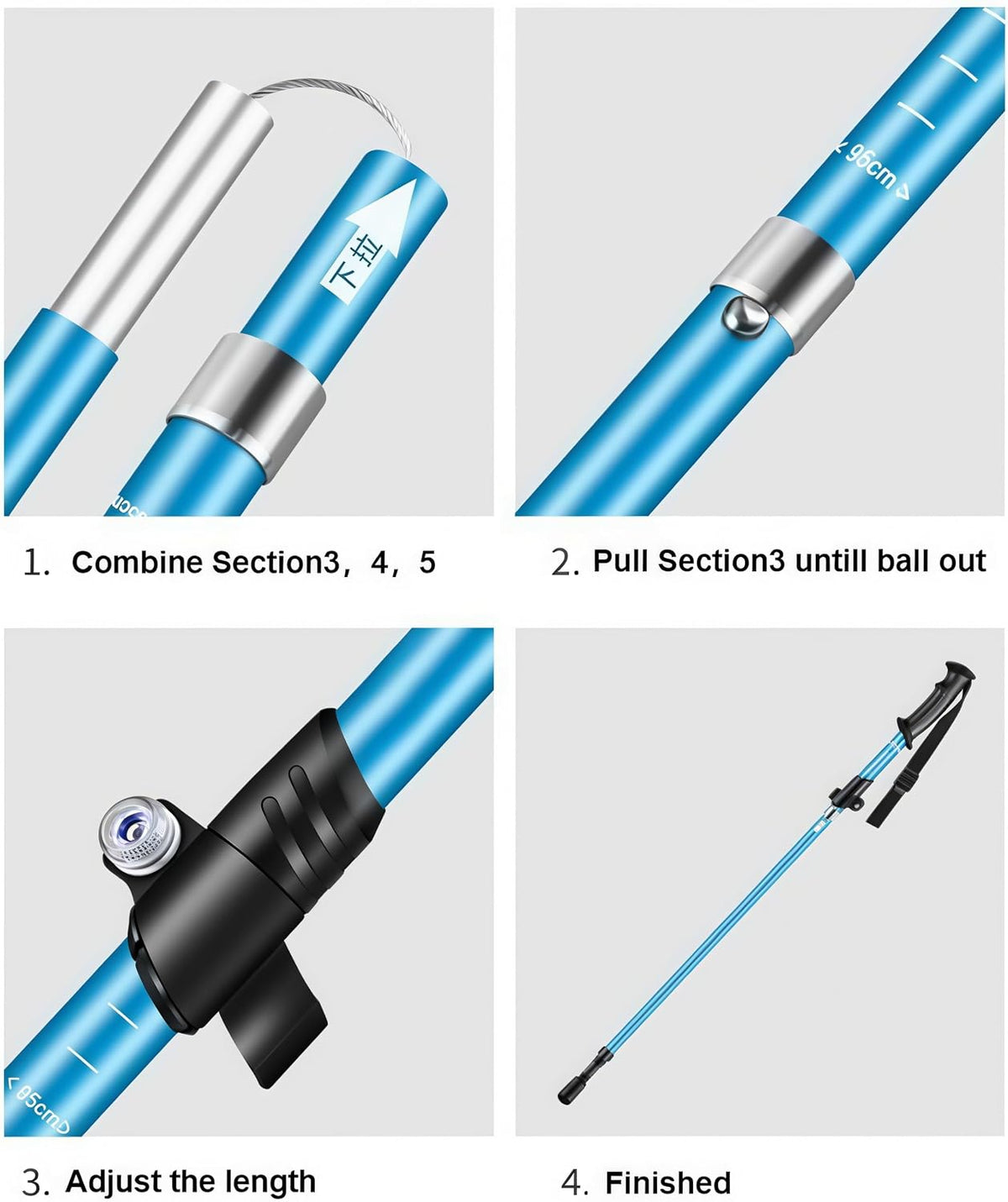 Collapsible Trekking Poles, Aluminum, Adjustable Height with Quick-Lock, Ergonomic Grip, for Hiking and Mountaineering
