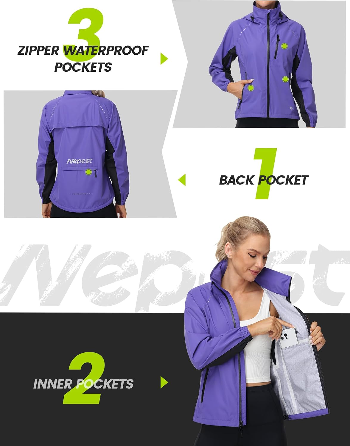 Nepest Womens Cycling Rain Jackets Biking Windbreaker with Hood UPF 50+