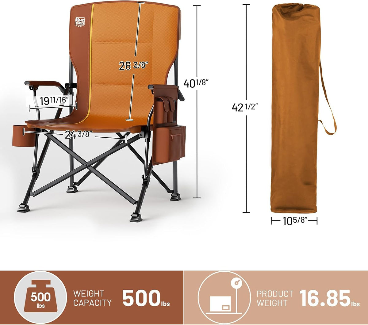 TIMBER RIDGE Oversized Folding Camping Chair High Back 500lbs