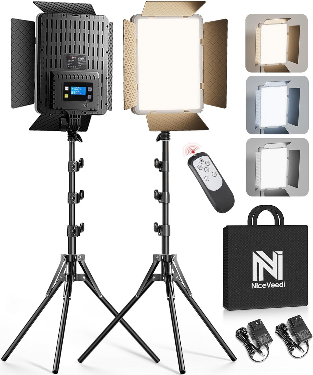 NiceVeedi 2-Pack Photography Lighting Kit, 36W Bi-Color Studio Lights 2700-6500K CRI 95+, Dimmable LED Video Light Kit with Remote Control & 72” Tripod Stand, Lighting for Video Recording/Photography