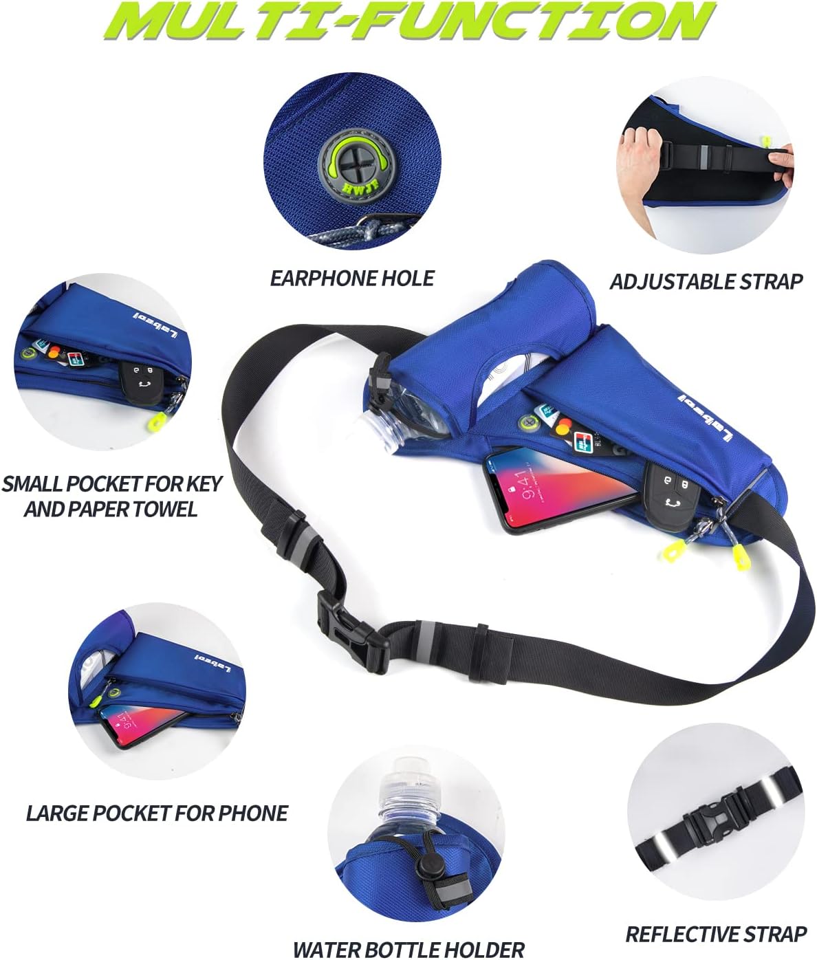 Labeol Running Belt, Waterproof Hydration Belt with Water Bottle Holder