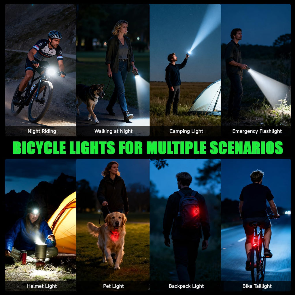3000 Lumens Bike Lights for Night Riding, Bicycle Headlight Taillight Set