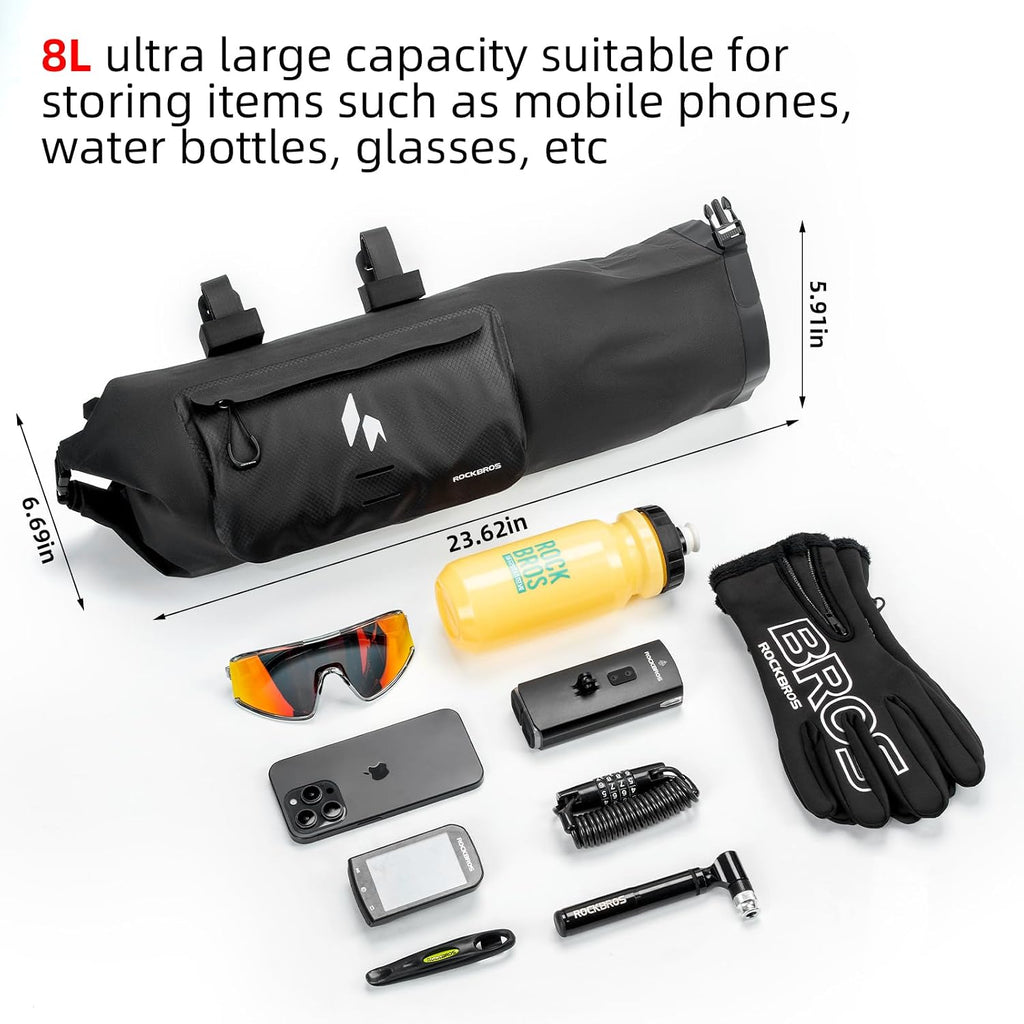 ROCKBROS Bike Handlebar Bag, Waterproof Front Frame Pouch with 8L Capacity