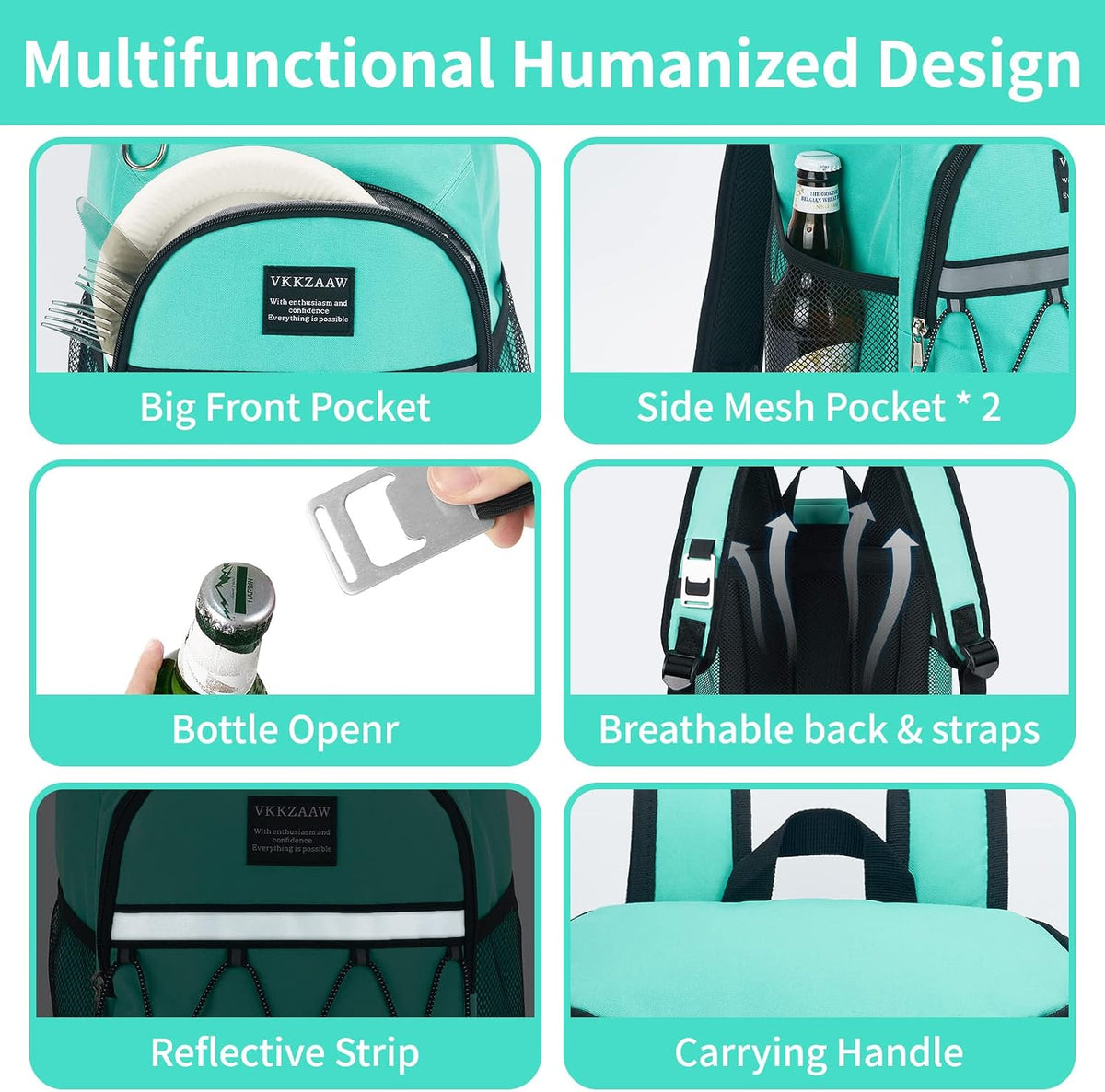 Backpack Cooler 42 Cans Insulated Leak Proof, Soft Lightweight Lunch Multifunctional Cooler Backpack Insulated Waterproof for Women Men