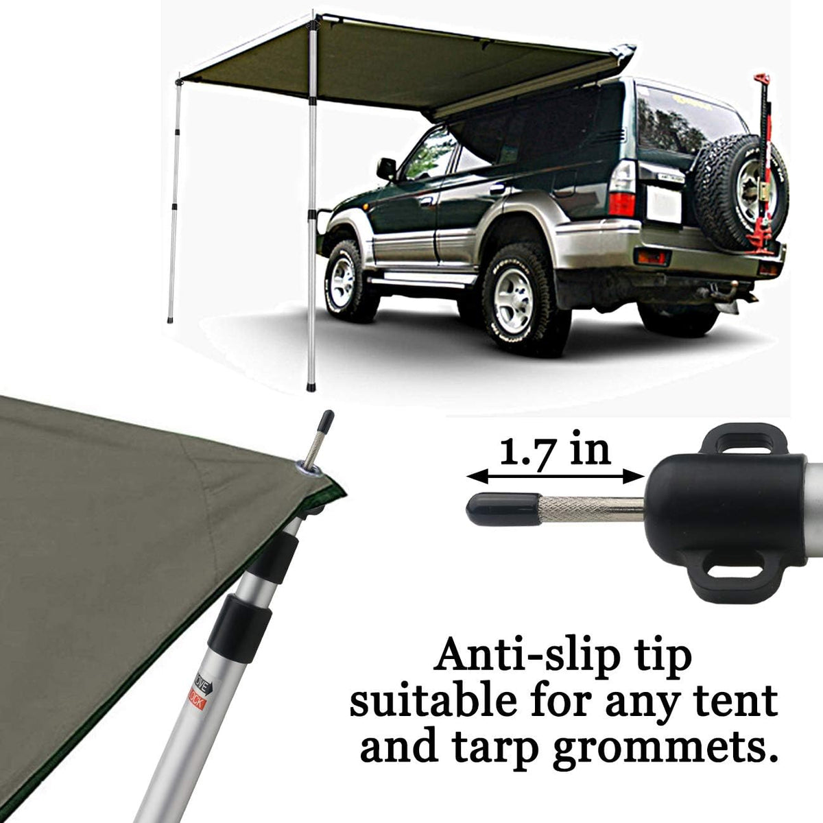 Sunnyglade 2 Pcs Adjustable Tarp Poles Telescoping Rods Aluminum Silver