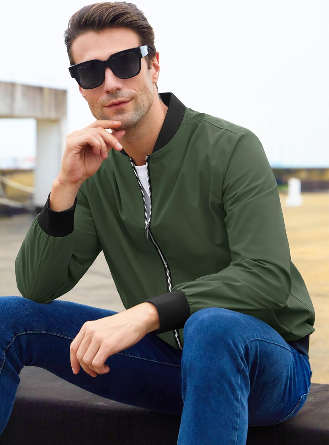 MAGCOMSEN Men's Bomber Jacket Lightweight Full Zip Windbreaker Jackets