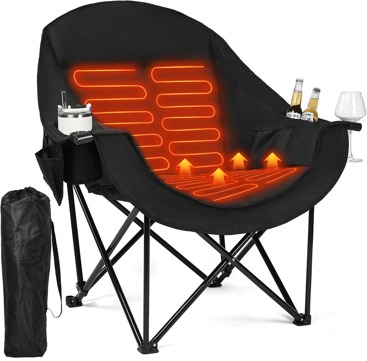 Heated Oversized Camping Chair - Heavy Duty Padded Comfy Warm Outdoor Chair