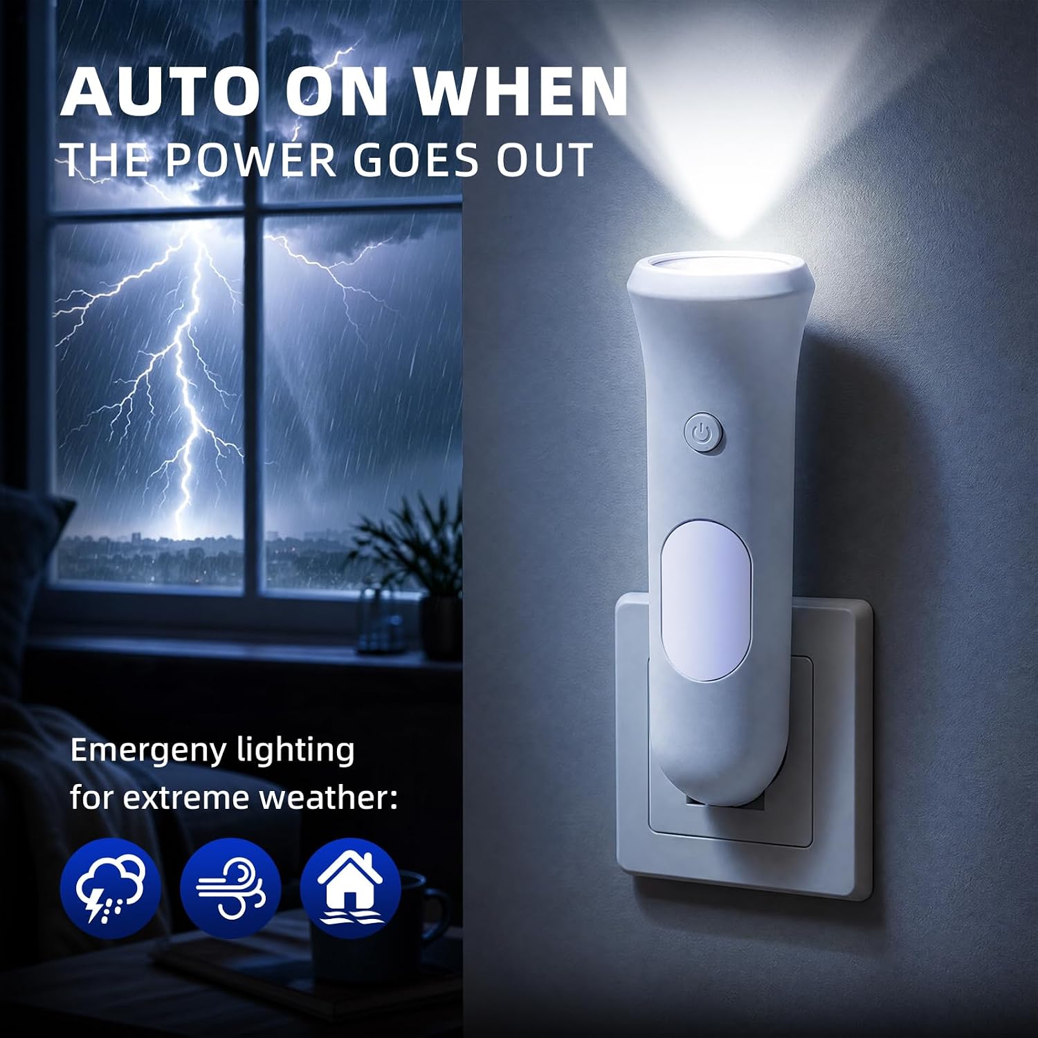 ROSSEX 4 in 1 Emergency Lights for Home Power Failure, 6 Pcs Rechargeable LED Flashlight Plug in Wall, Automatic Turn-On Power Outage Night Light Flashlight for Hurricane Preparedness Items