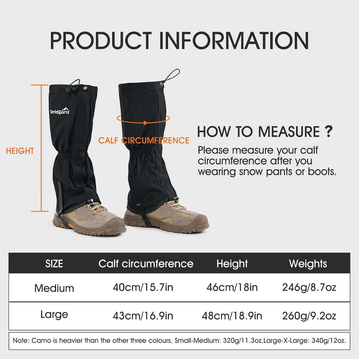 Waterproof Snow Gaiters for Boots, Long Leg Gaiters for Hiking, Hunting & Outdoor Work – Anti-Snow, Anti-Water, Anti-Sand Protection