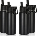 Volhoply 16 OZ Kids Water Bottle Bulk 4 Pack,Insulated Sports Bottles with Straw Lid,Stainless Steel Bottle with Handle Keep Cold & Hot,Double Wall Vacuum Tumbler Cups for School,Girls(Black, 4)