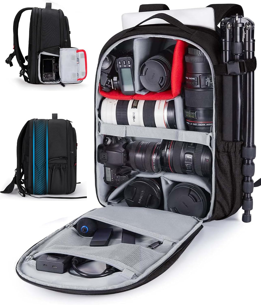 BAGSMART Camera Bag for DSLR, Waterproof Camera Backpacks for Photographers, Camera Case with Laptop Compartment-15.6" Black