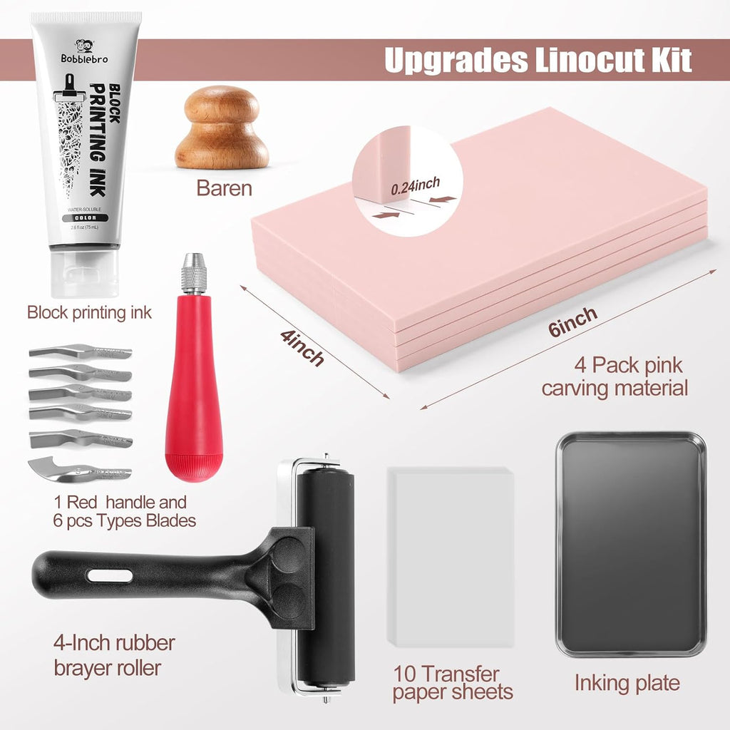 Bobblebro Linocut Kit for Printmaking, Stamp Making Kit with Carving Tools