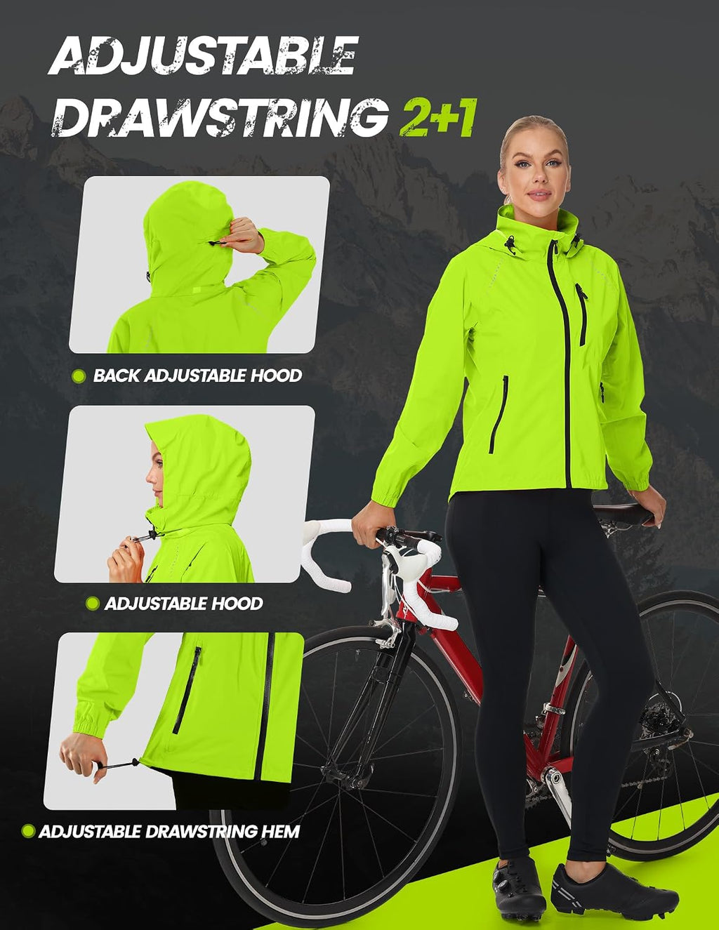 Nepest Womens Cycling Rain Jackets Biking Windbreaker with Hood UPF 50+