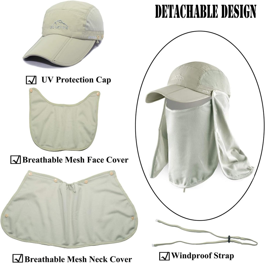 Outdoor Sun Hat for Men Women UPF 50+ Fishing UV Hat with Neck Flap Face Cover for Sun Protection