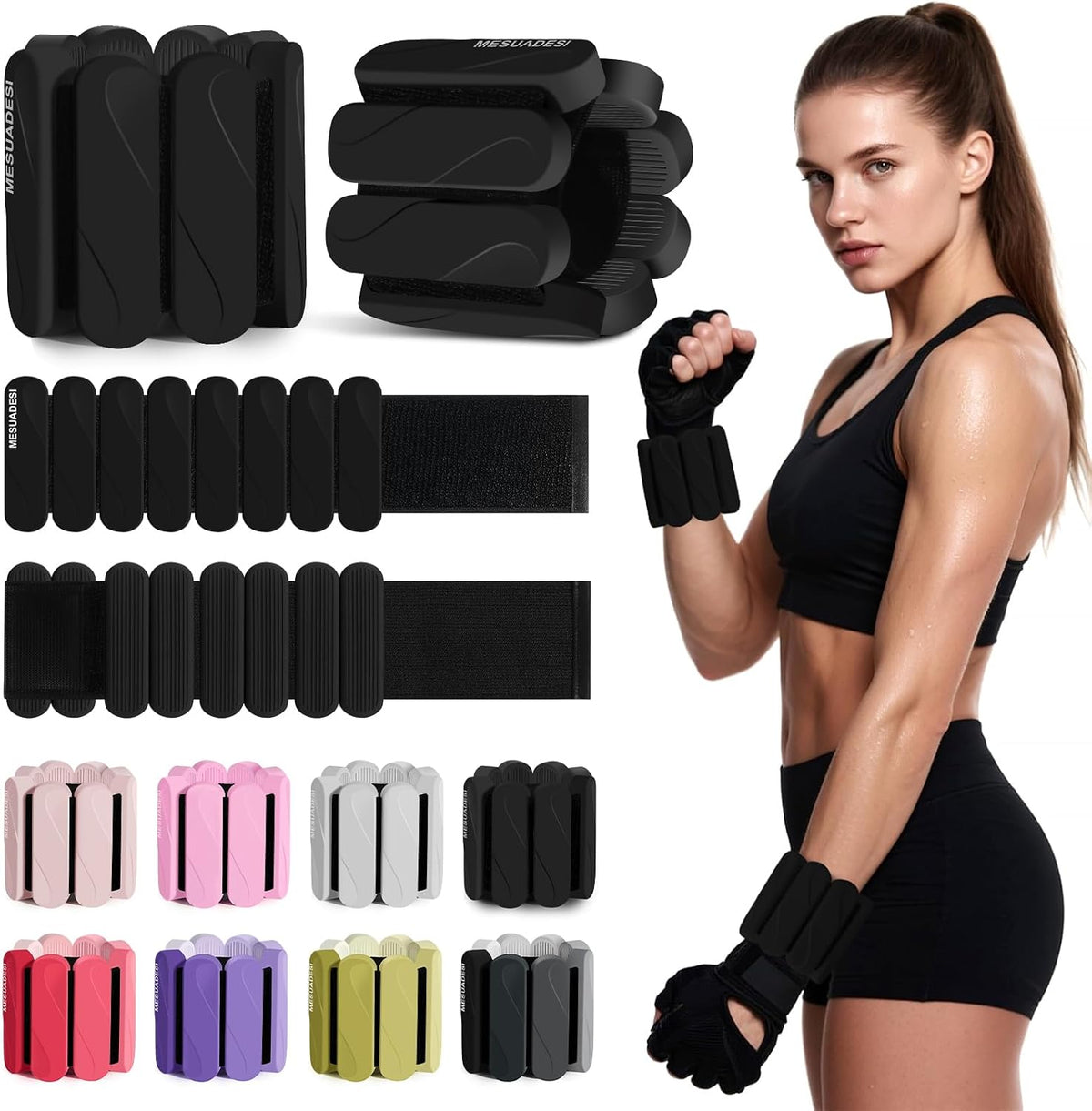 Wrist Weights – Ankle Wrist Weights for Women & Men – Adjustable Weighted Bangles Set (1 lb Each) | Arm and Leg Weights for Yoga, Pilates, Running & Walking